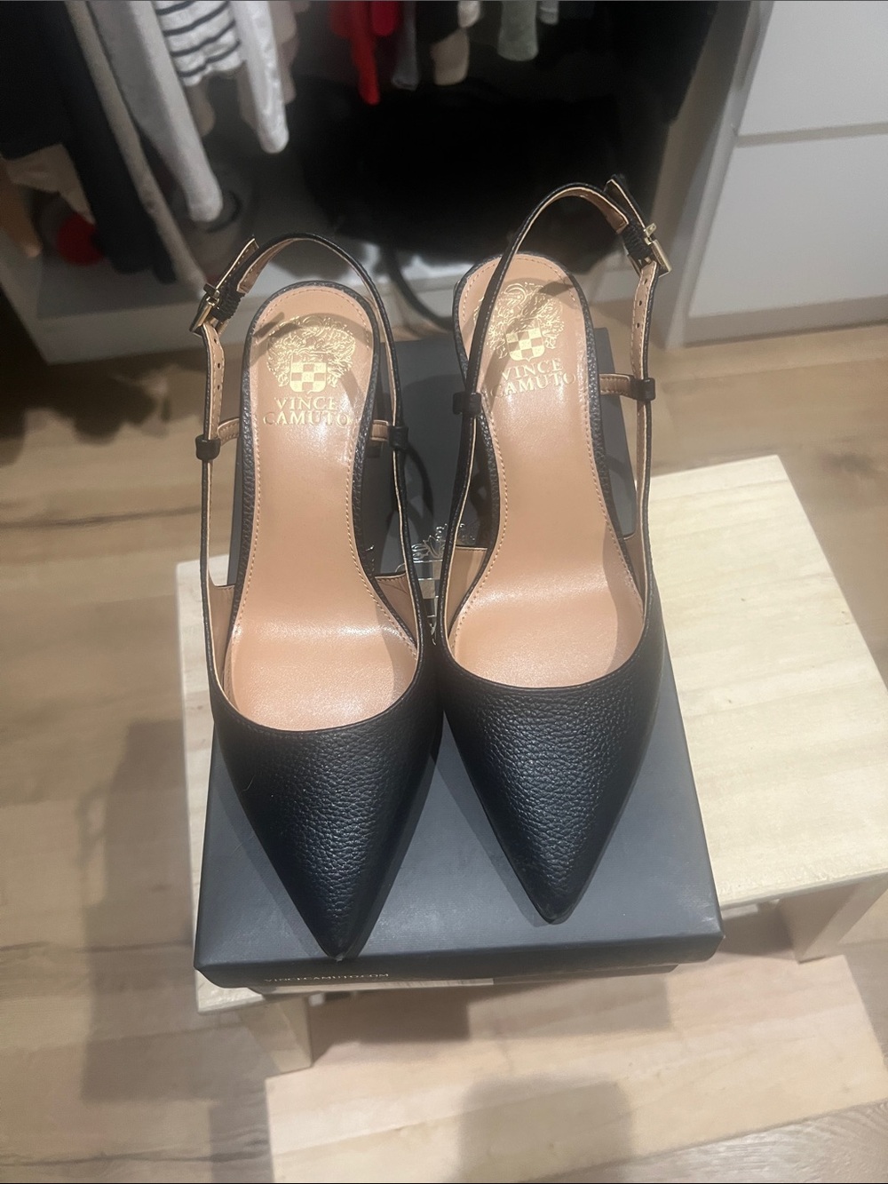 Vince Camuto Black Pointed Leather Slingback Pumps